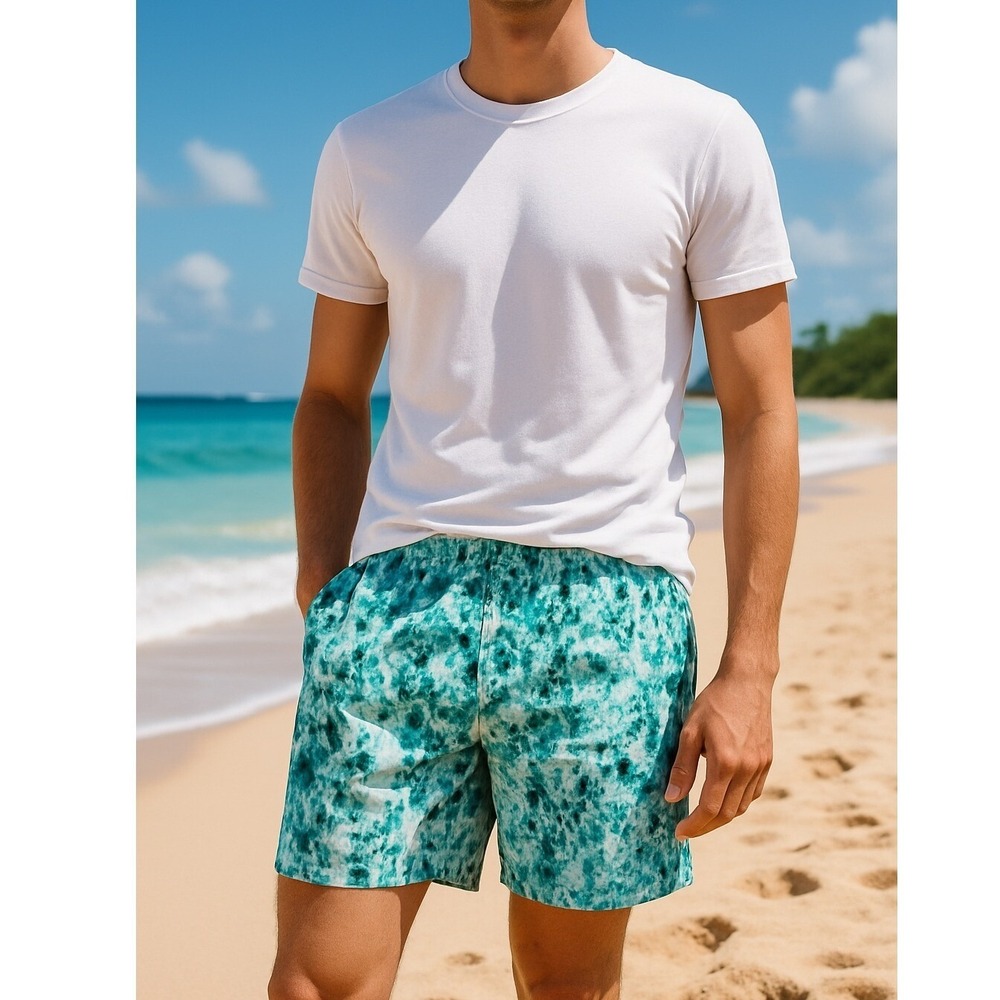 Reel Legends Swim Shorts Men XXL‎ Blue Tie Dye Pull On Quick Dry Bathing Suit